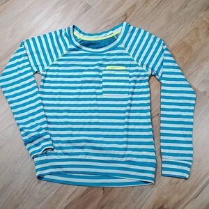 🔺️Self Esteem Turquoise & Cream Striped Long Sleeve Top w/Pocket Medium